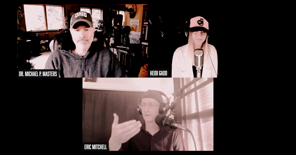 A screenshot of Michael P. Masters, Hiedi Gadd and Eric Mitchell on the Experiencer 1111 podcast