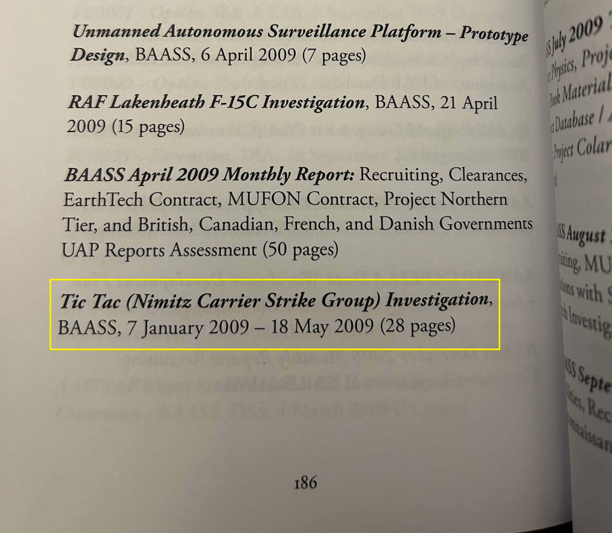 Tic Tac report from Appendix I of Skinwalkers at the Pentagon